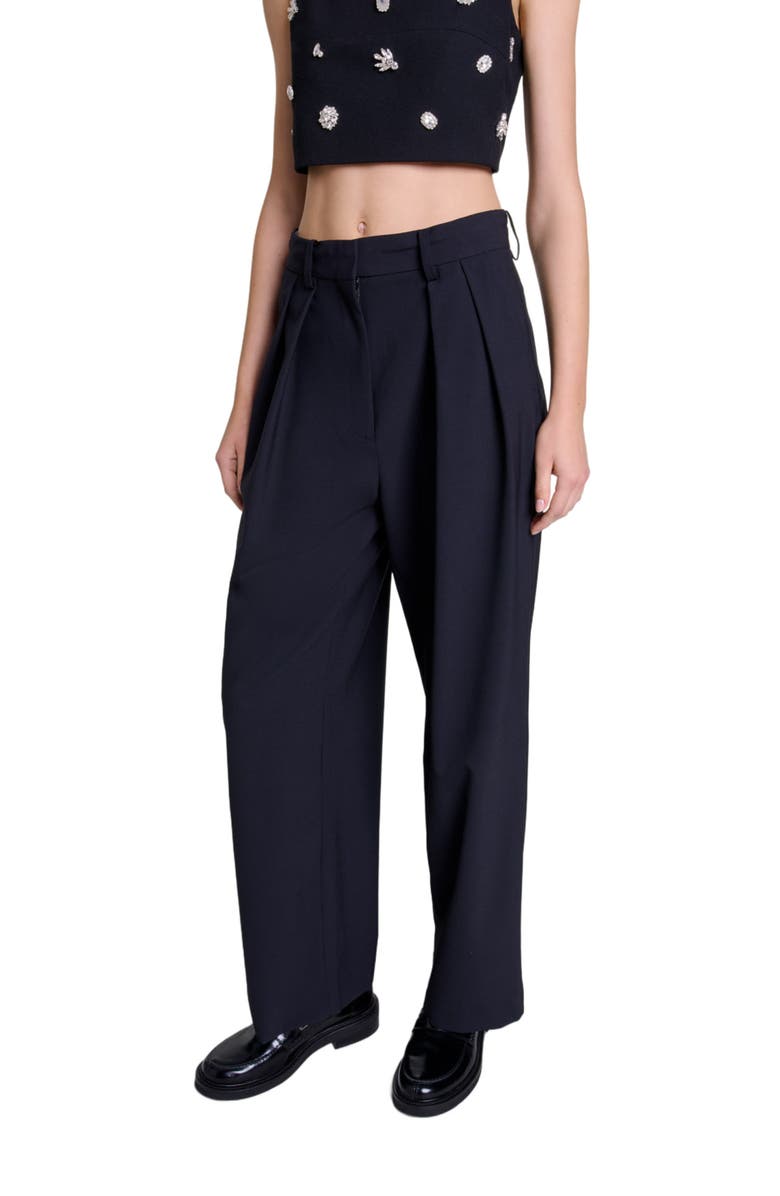 maje Wide-leg trousers with belt, Alternate, color, 