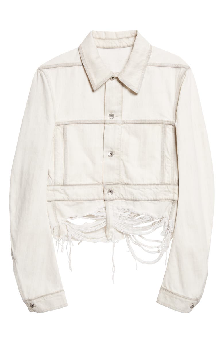 Rick Owens Shredded Crop Denim Work Jacket, Main, color, Milk Wash