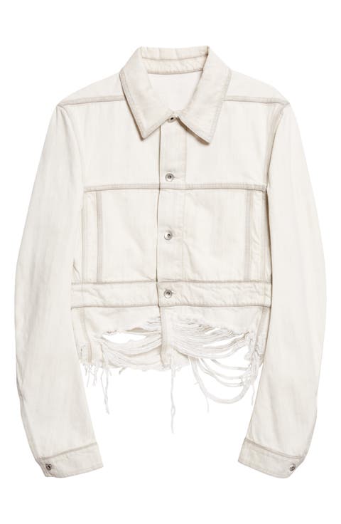 Shredded Crop Denim Work Jacket