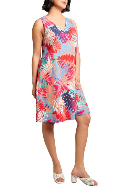 Jones New York Gina Frond Print Linen Blend Trapeze Dress In Multi