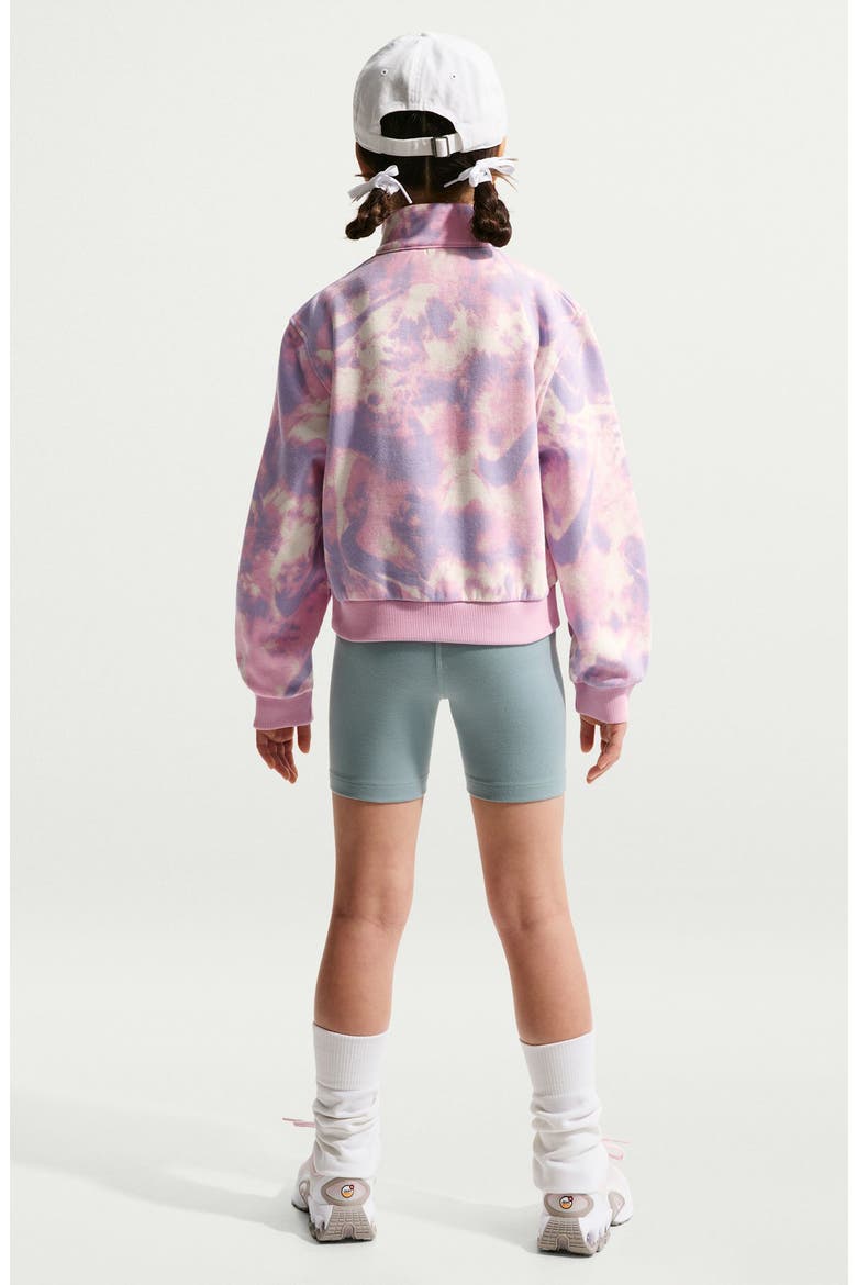 Kids' Sportswear Club Print Quarter Zip Fleece Pullover, Alternate, color, PHANTOM/ MAGENTA/ THISTLE