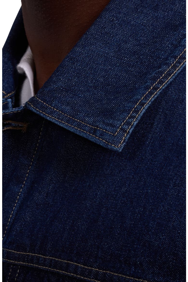 Leather Trim Denim Trucker Jacket, Alternate, color, NAVY