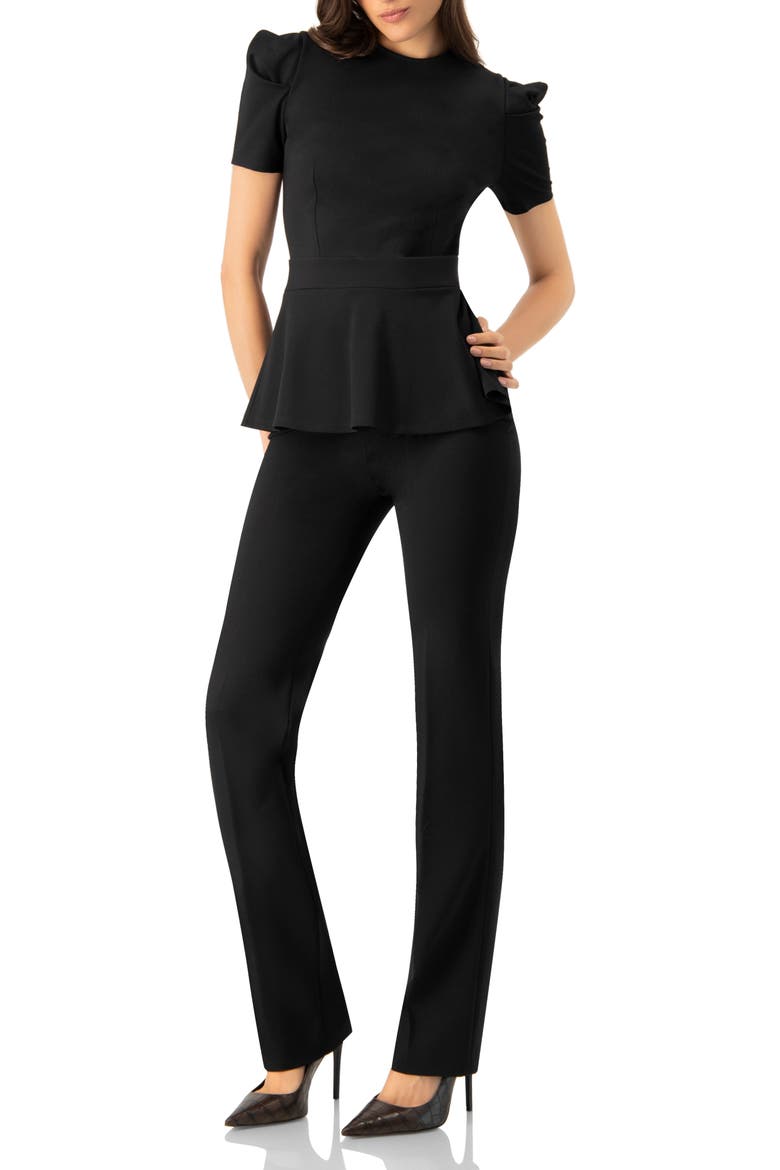 Short Sleeve Peplum Blouse, Alternate, color, Black
