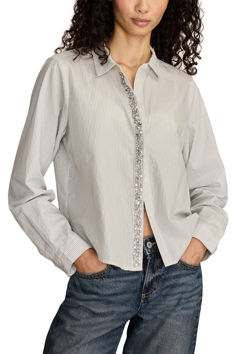 Bejeweled Button-Up Shirt, Main, color, BLUE STRIPE