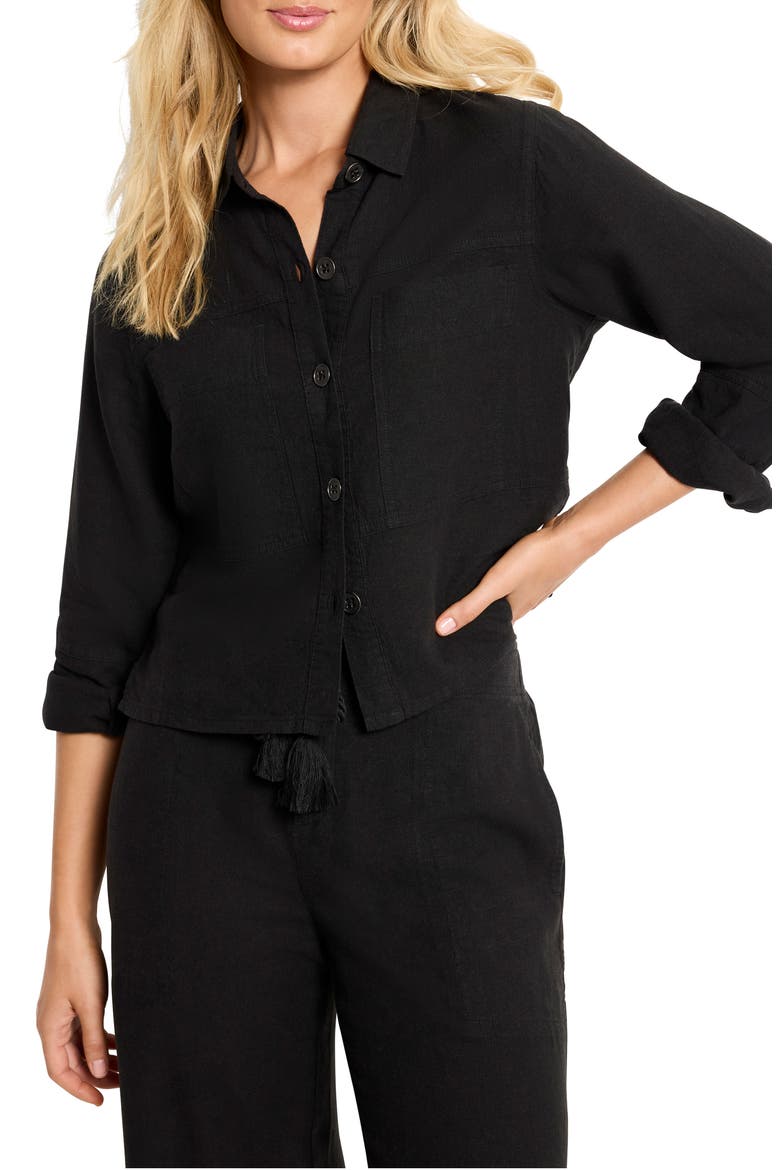 Rumba Linen Blend Shirt Jacket, Main, color, BLACK ONYX