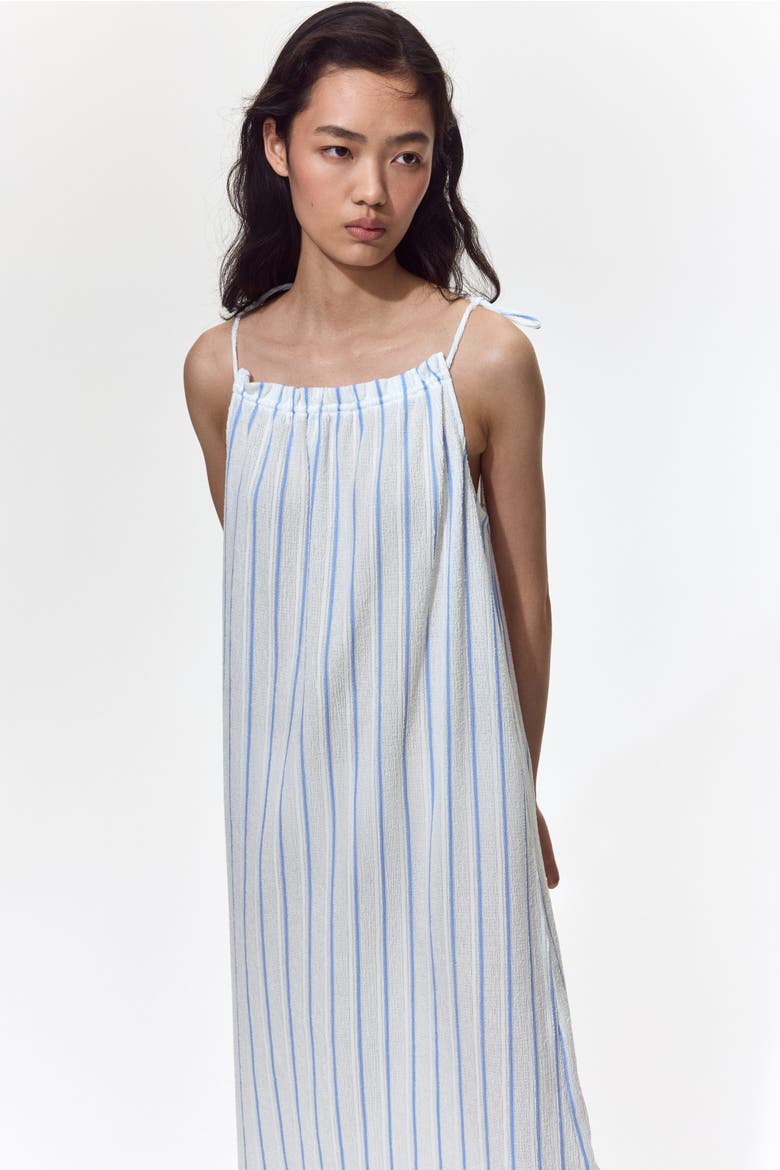 Crinkled Tie-strap Dress, Alternate, color, White/striped