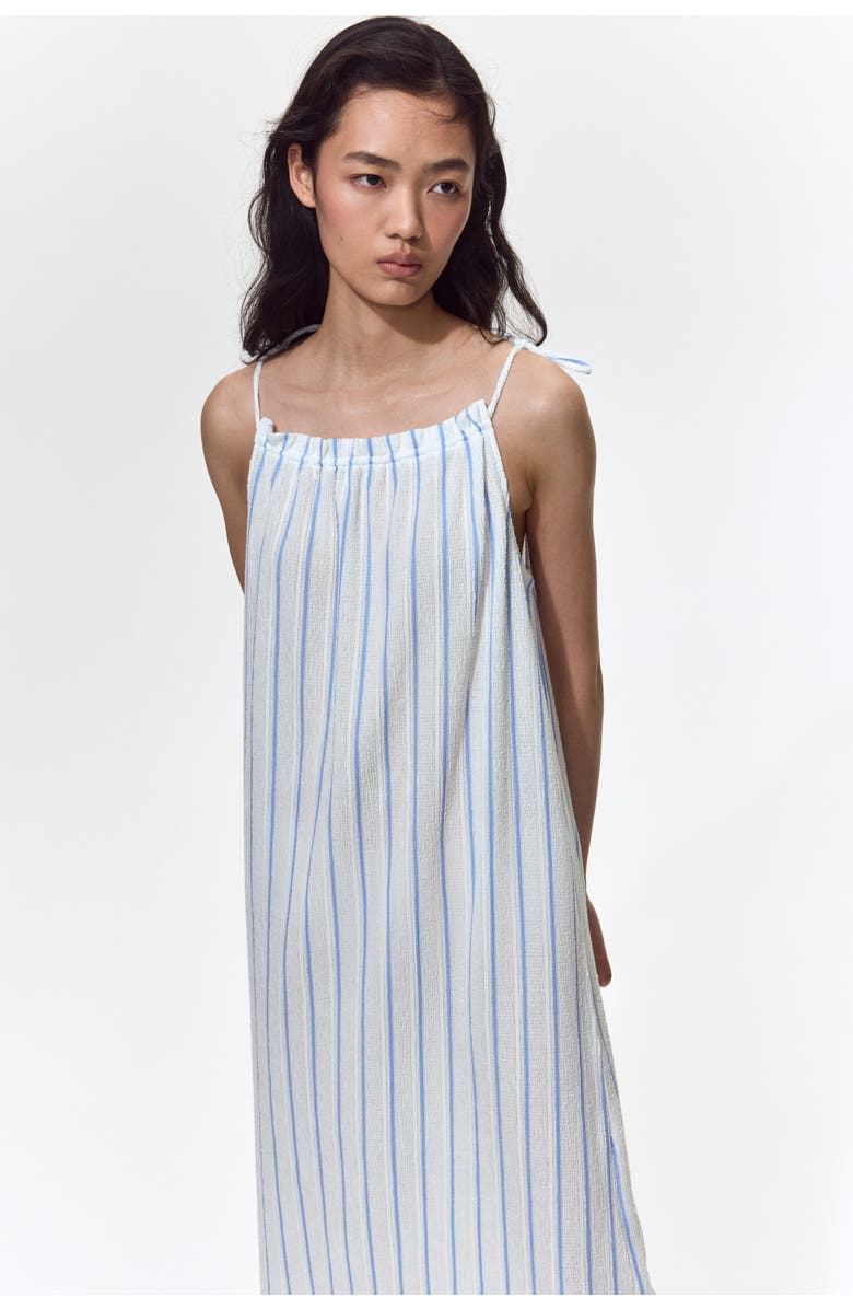 H&M Crinkled Tie-strap Dress, Alternate, color, White/Striped