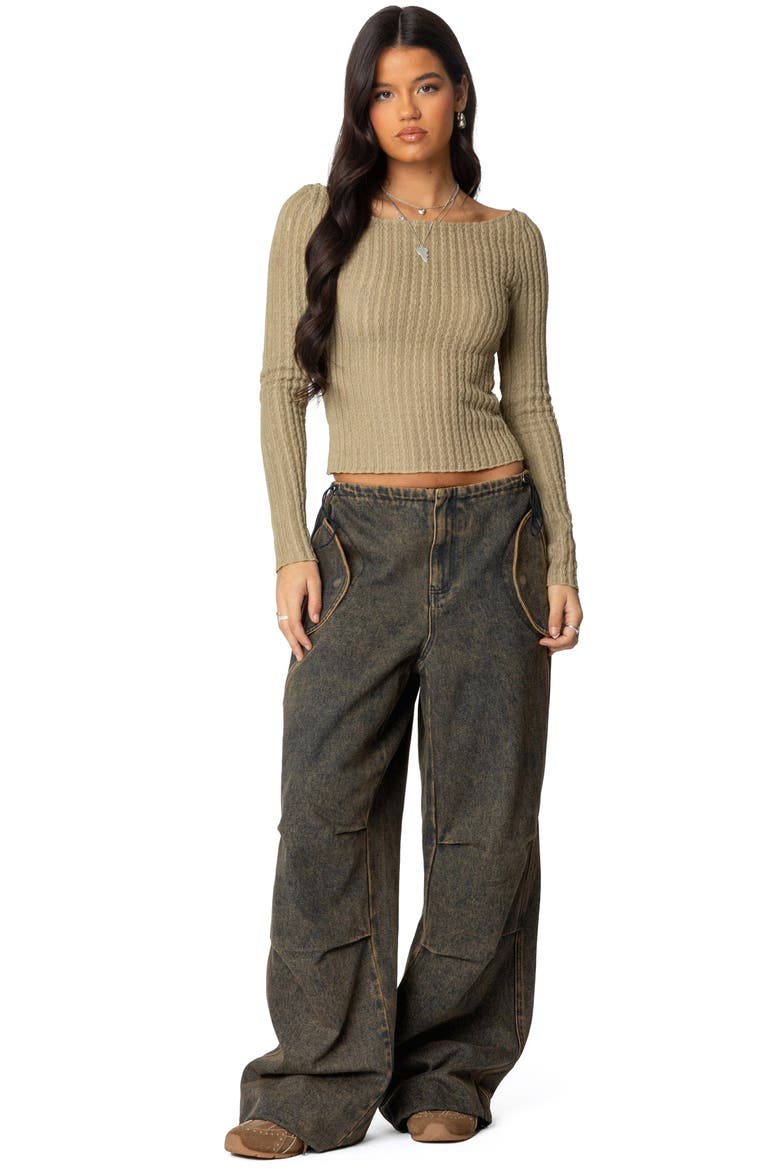 Textured Long Sleeve Boat Neck Top, Alternate, color, OLIVE