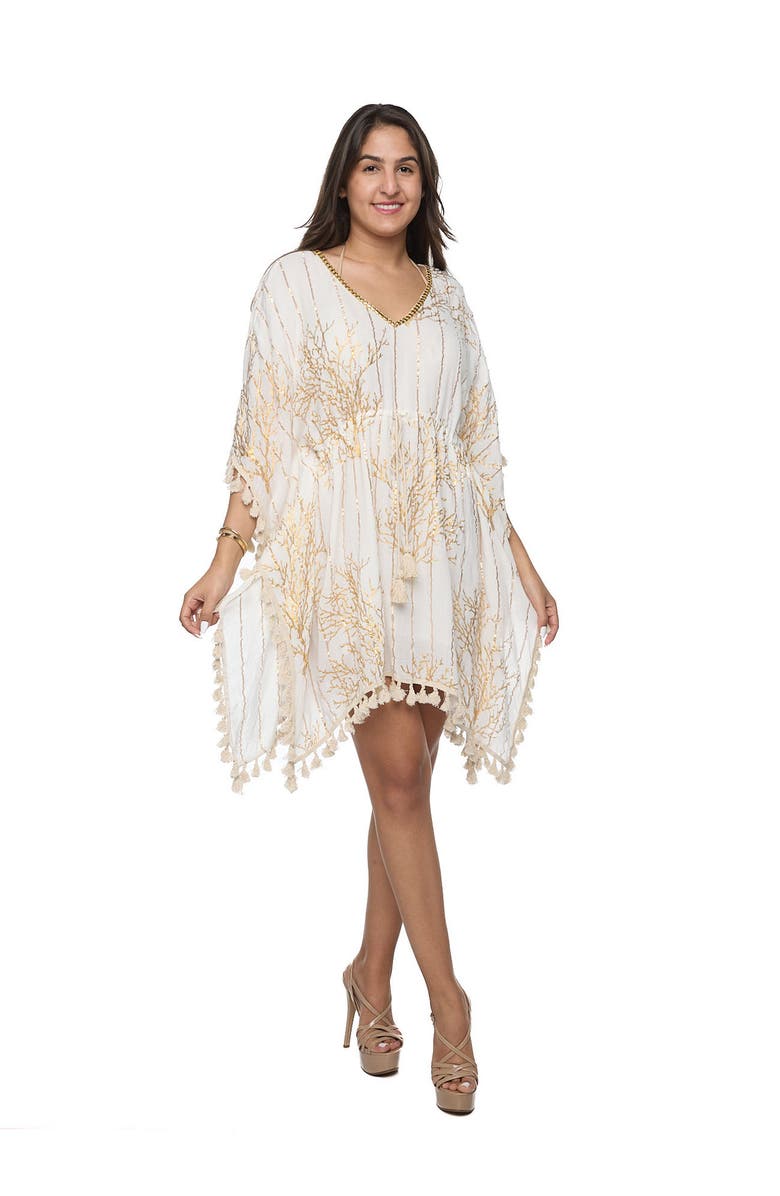 RANEES Tassel Trim Cover-Up Poncho, Alternate, color, Ivory