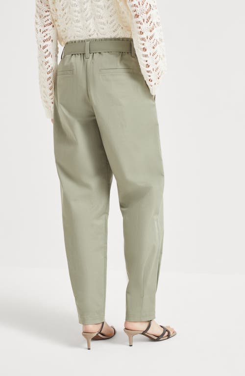 Brunello Cucinelli Women Stretch Cotton Gabardine Baggy Belted Pull On Pants In Olive