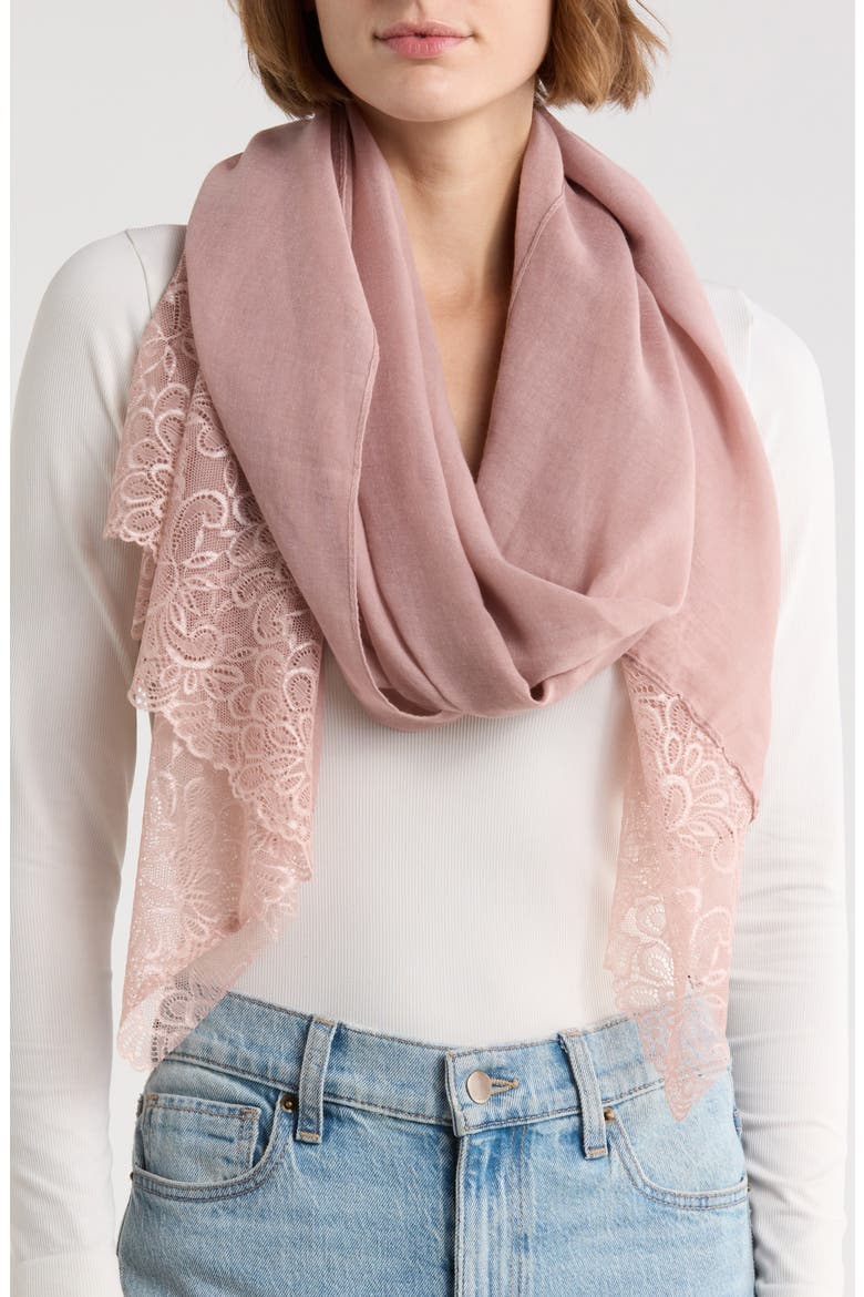 Lace Embroidery Trim Scarf, Main, color, BLUSH