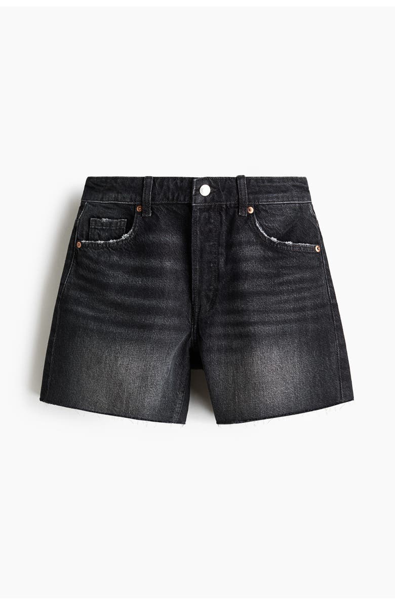 H&M Raw-edge Denim Shorts, Main, color, Washed Black