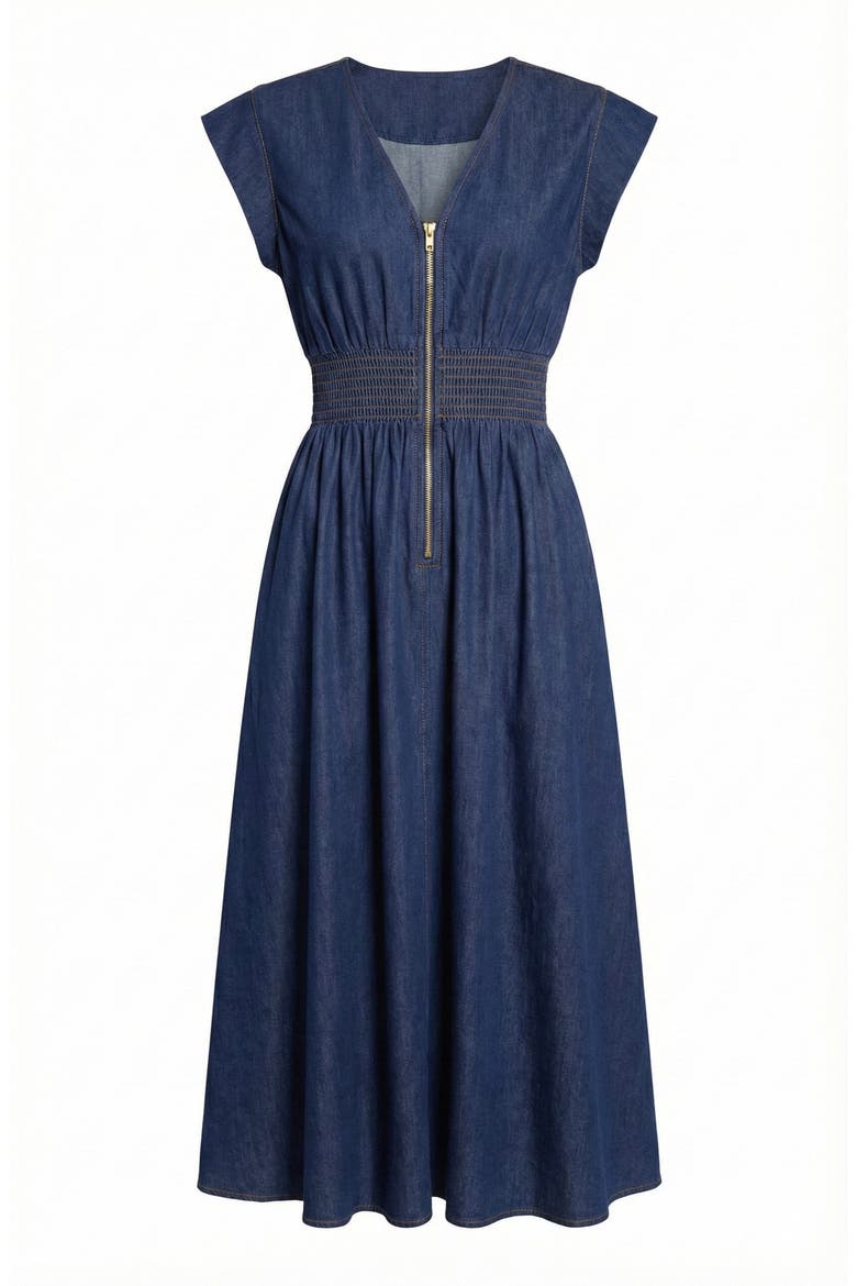 Zip Front Sleeveless Denim Midi Dress, Alternate, color, Denim Blue
