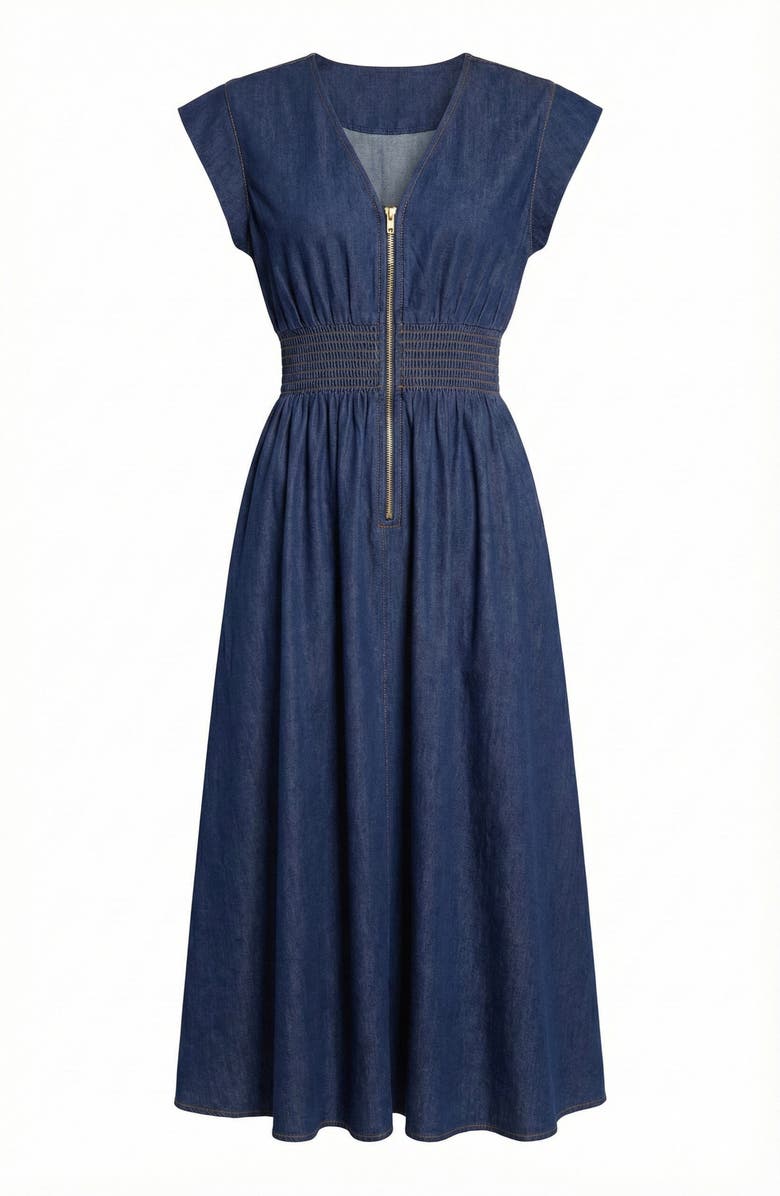 Modenaire Zip Front Sleeveless Denim Midi Dress, Alternate, color, Denim Blue