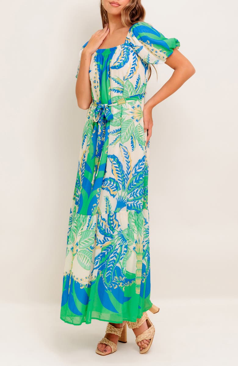 FLYING TOMATO Print Maxi Dress, Alternate, color, Green Blue