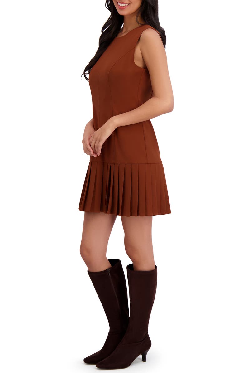 London Times Sleeveless Pleated Drop Waist Dress, Alternate, color, Cedar Brown