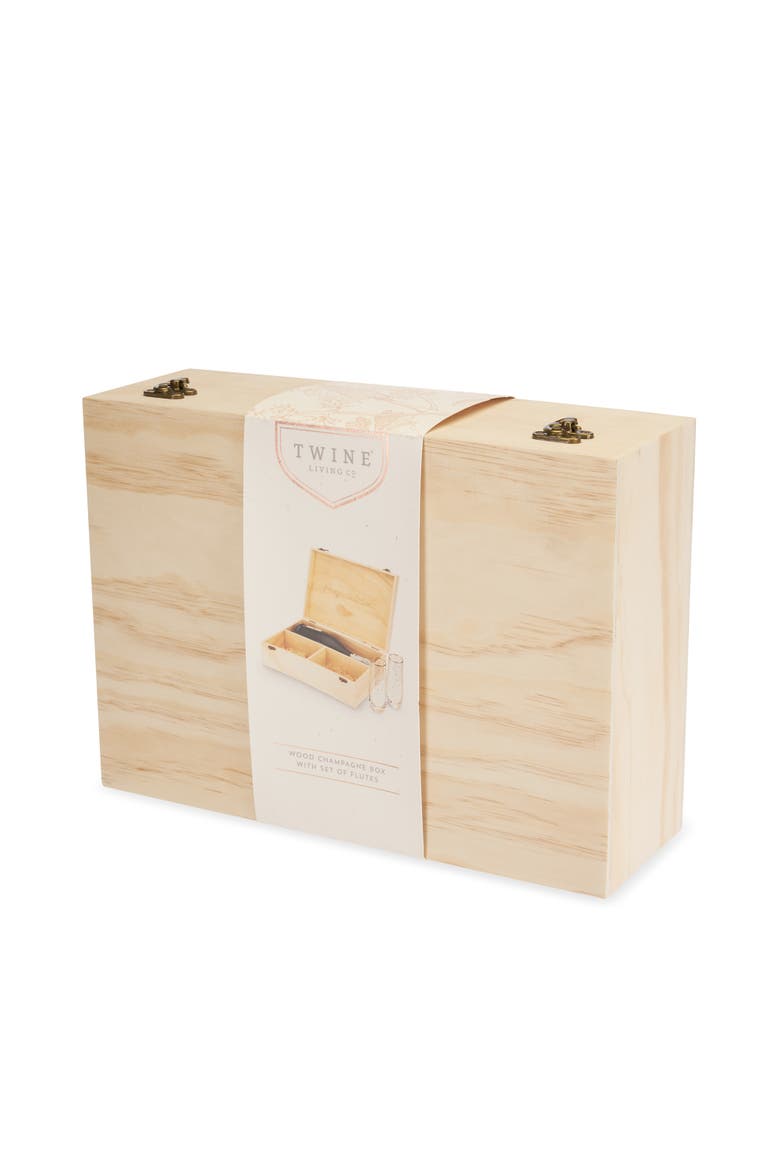 Celebrate Wood Champagne Box and Flutes Set, Alternate, color, Brown