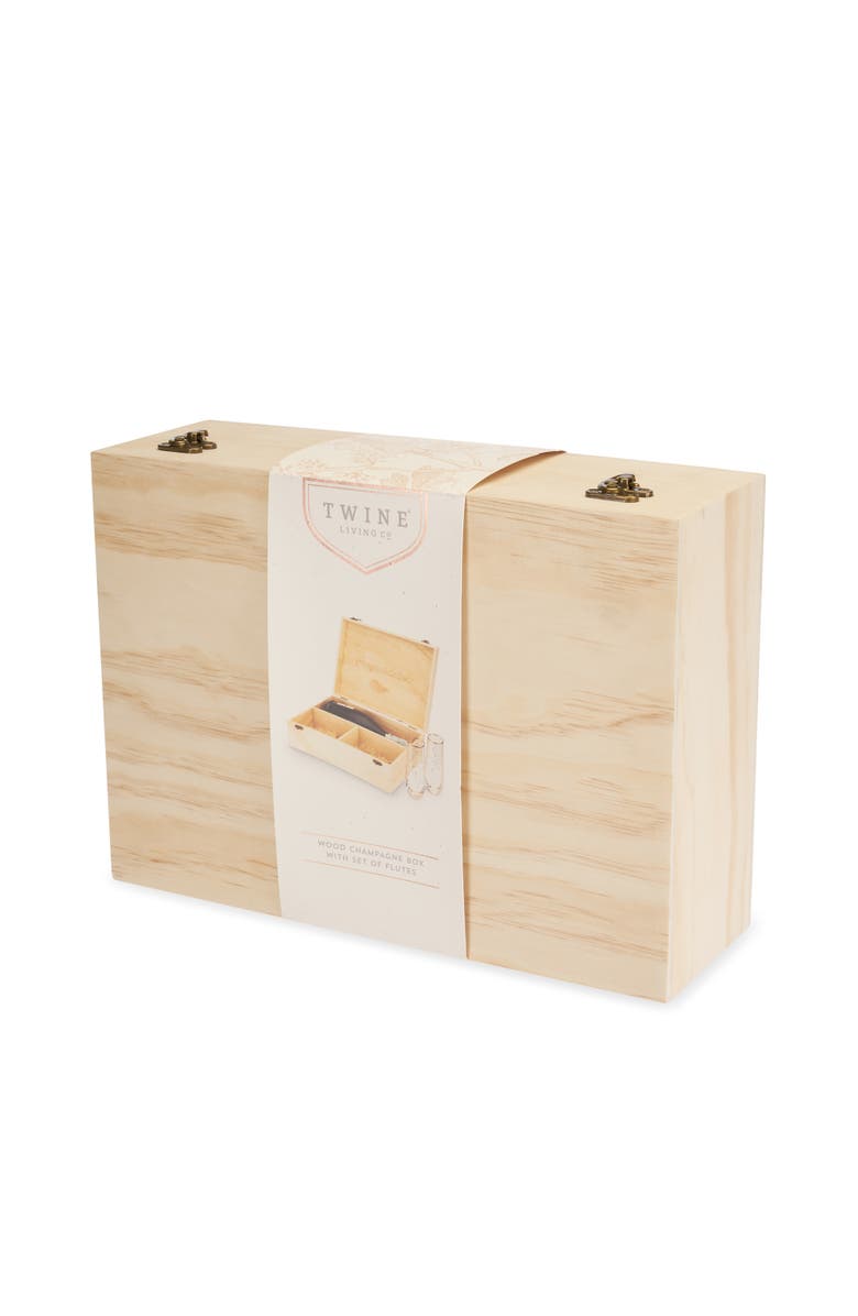 TWINE Celebrate Wood Champagne Box and Flutes Set, Alternate, color, Brown
