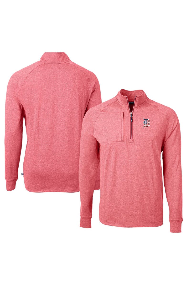 Cutter & Buck Men's Cutter & Buck  Heather Red Detroit Tigers Americana Logo Adapt Eco Knit Stretch Recycled Quarter-Zip Pullover Top, Main, color, 