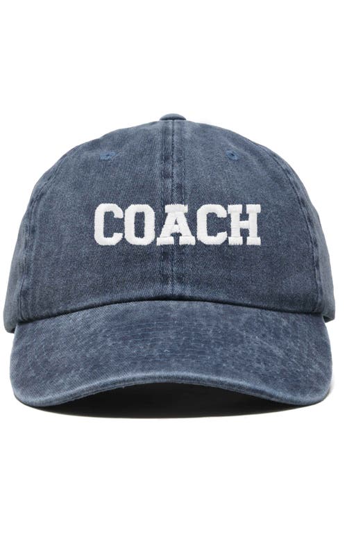 Dalix Coach Embroidered Sports Dad Cap In Washed Navy Blue