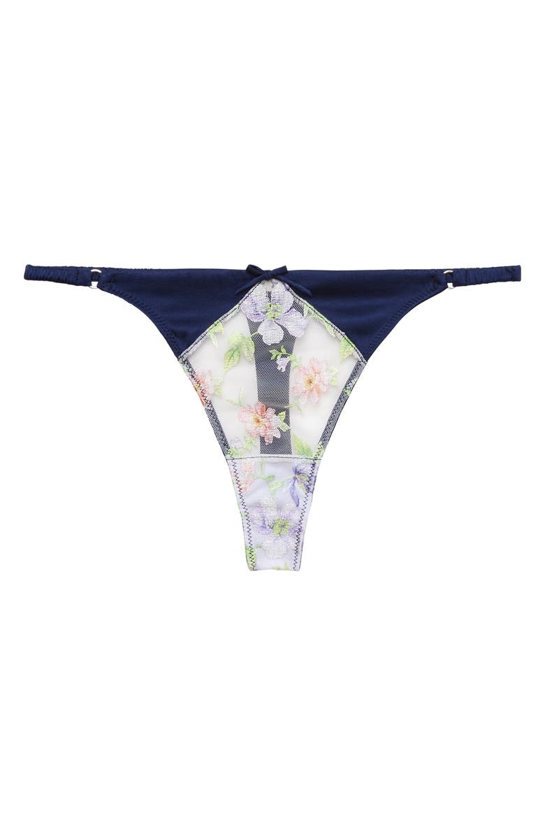 Fleur Du Mal Elara Embroidered Thong, Main, color, Midnight Navy