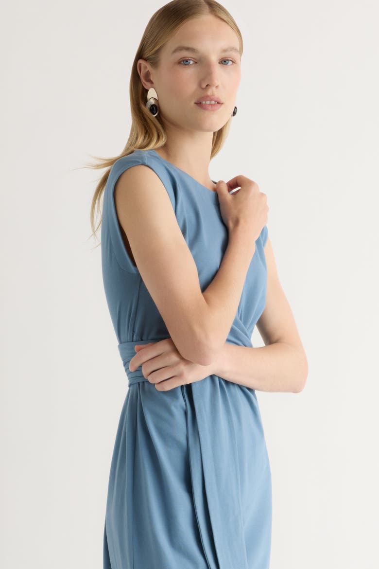 Fei Tie-Front Organic Cotton Dress, Alternate, color, Dusty Blue