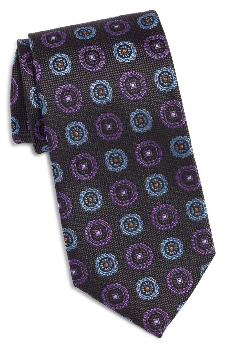 Nordstrom Floral Medallion Silk Jacqard Tie, Main, color, Black- Purple