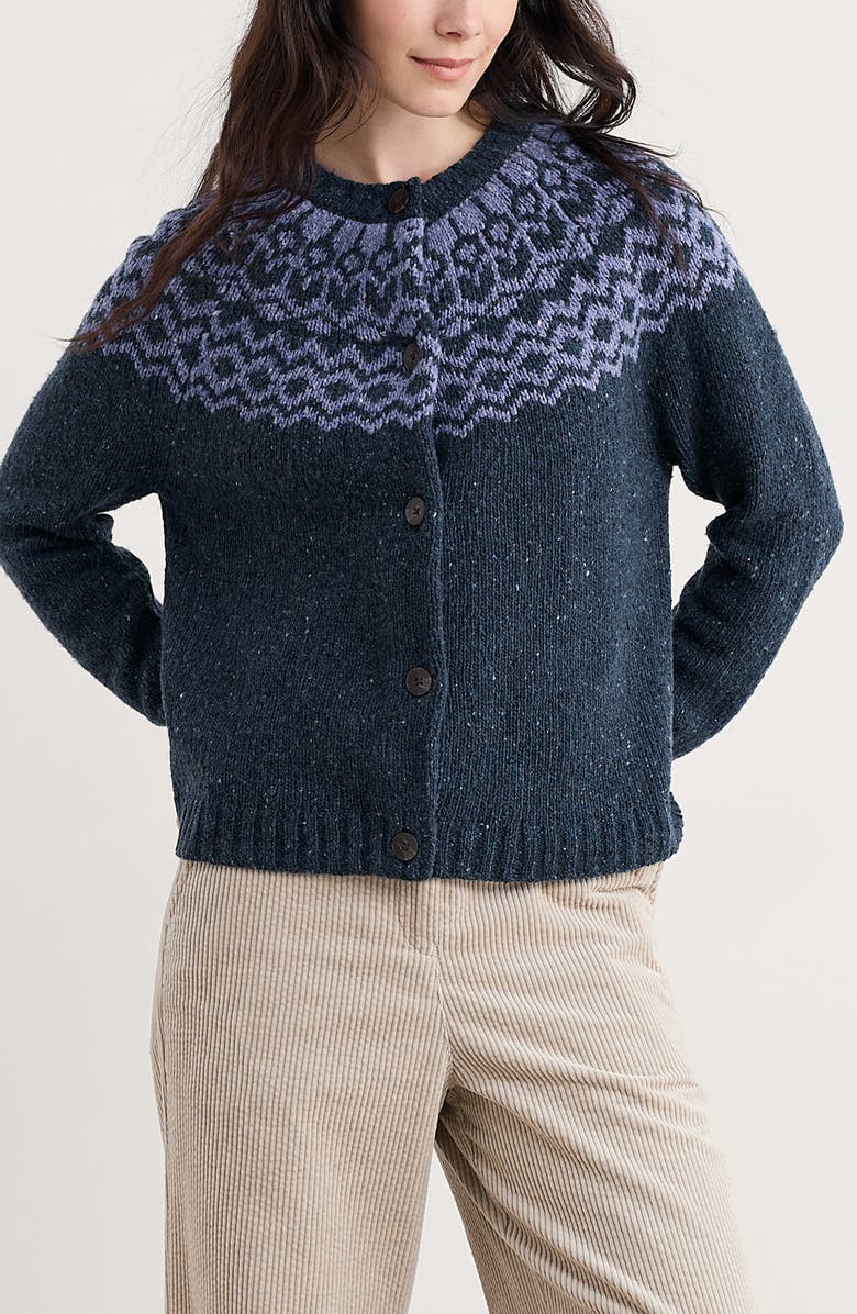 Seasalt Cornwall Port Kinnis Fair Isle Merino Wool Blend Cardigan, Main, color, Knit Wag Tail Bilberry