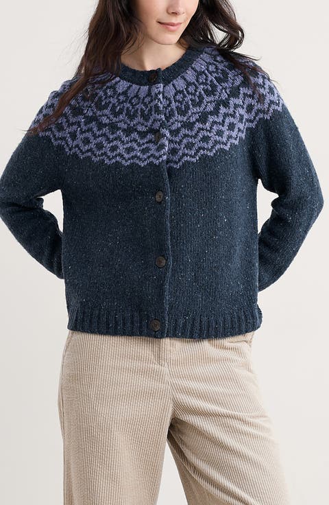 Port Kinnis Fair Isle Merino Wool Blend Cardigan