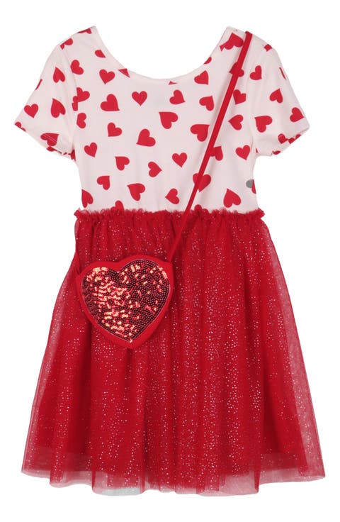 Kids' Heart Tulle Dress & Sequin Purse Set (Little Kid)