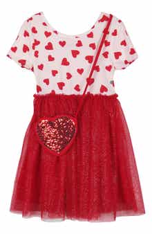 Zunie Kids' Heart Tulle Dress & Sequin Purse Set