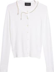 Simone Rocha Classic Faux Pearl Merino Wool & Silk Cardigan
