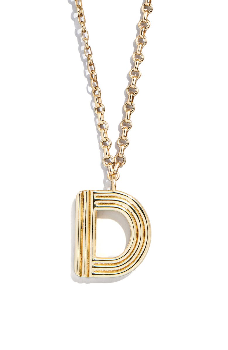 BaubleBar Oversize Etched Letter Initial Pendant Necklace, Main, color, Gold D