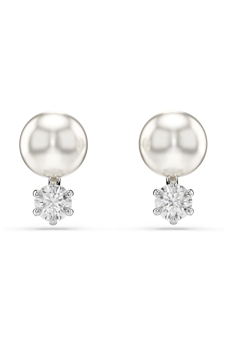 Matrix Faux Pearl & Crystal Stud Earrings, Main, color, SILVER/ WHITE