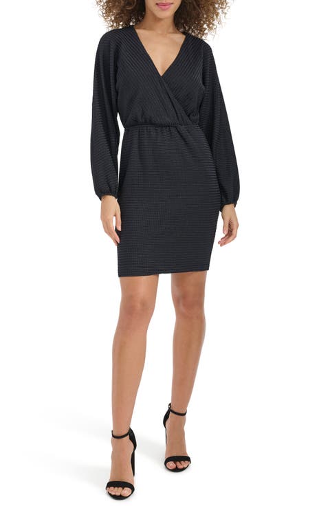 Stripe Knit Faux Wrap Dress