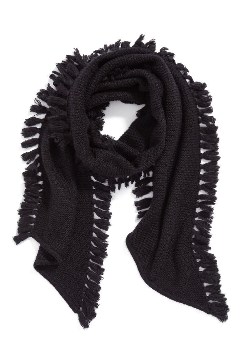 Asymmetrical Fringed Muffler, Alternate, color, BLACK