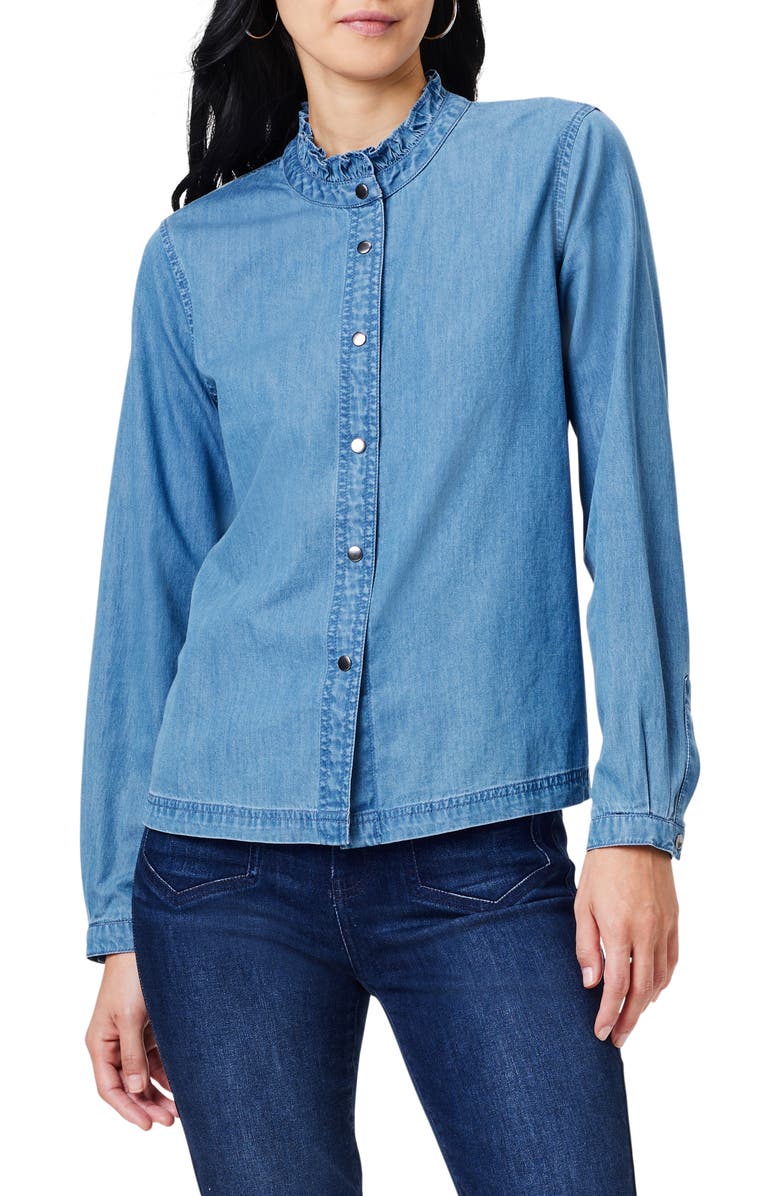 NIC+ZOE Ruffle Neck Denim Shirt, Main, color, 