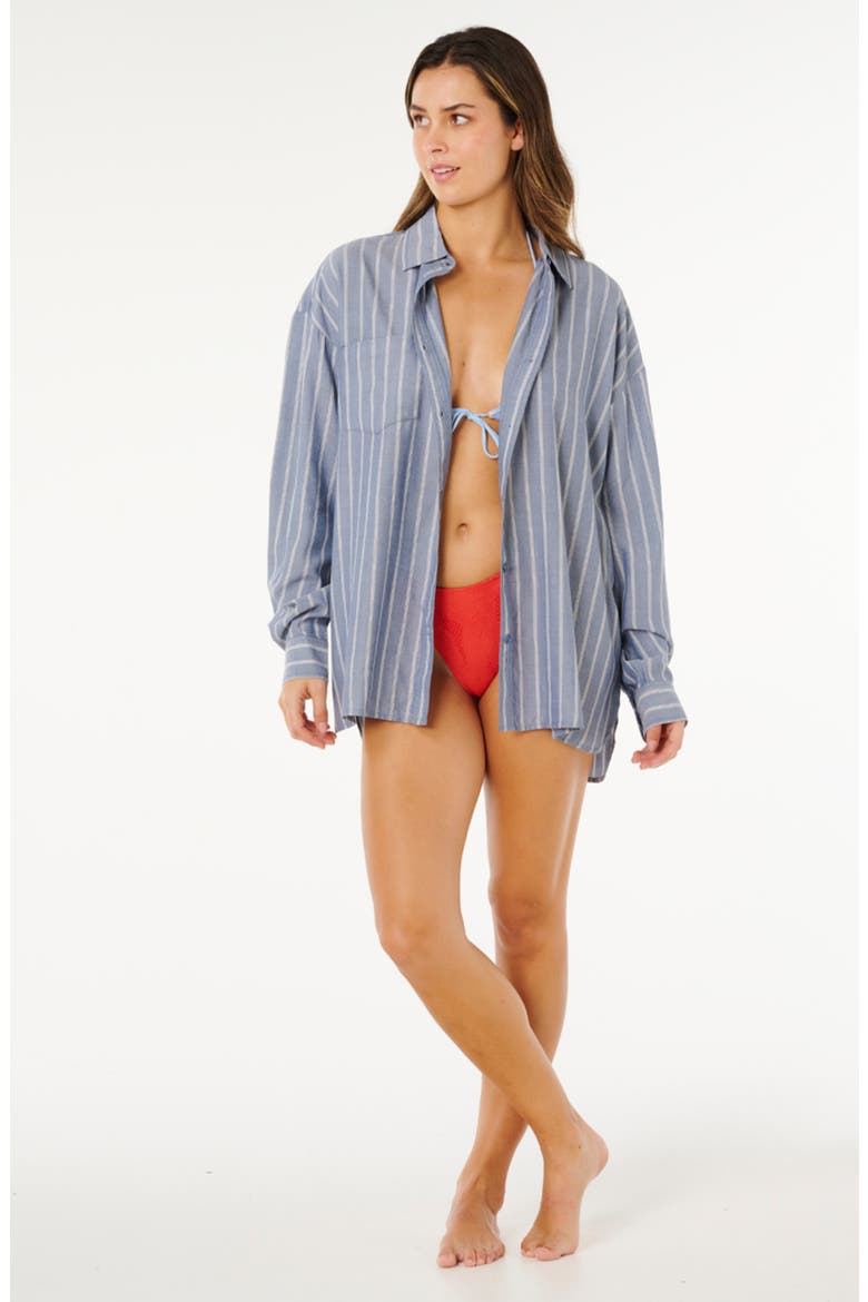 Beach Days Pinstripe Button-Up Shirt, Alternate, color, DUSTY BLUE