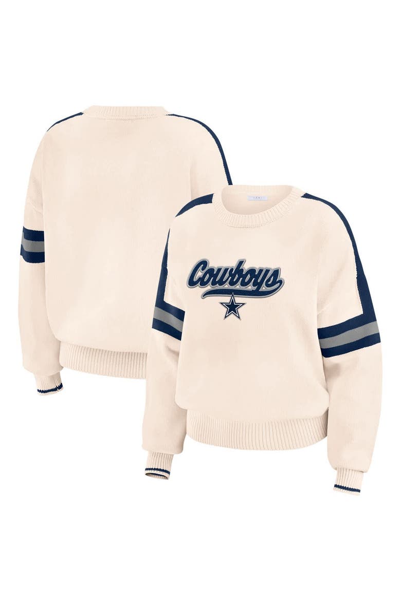 Women's WEAR by Erin Andrews  Cream Dallas Cowboys Stripe Pullover Sweater, Alternate, color, Cream