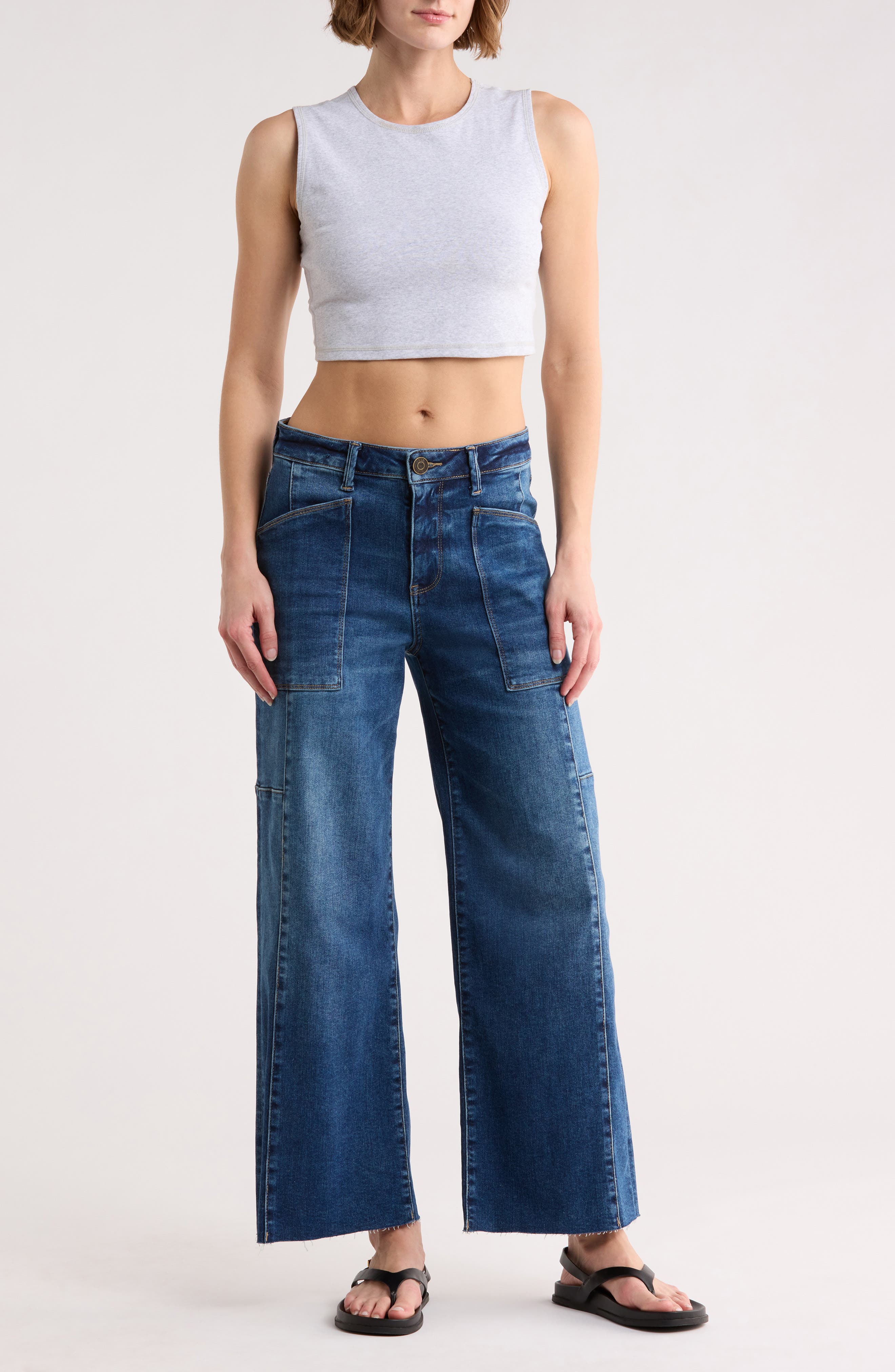 KUT from the Kloth Lily High Waist Raw Ankle Wide Leg Jeans