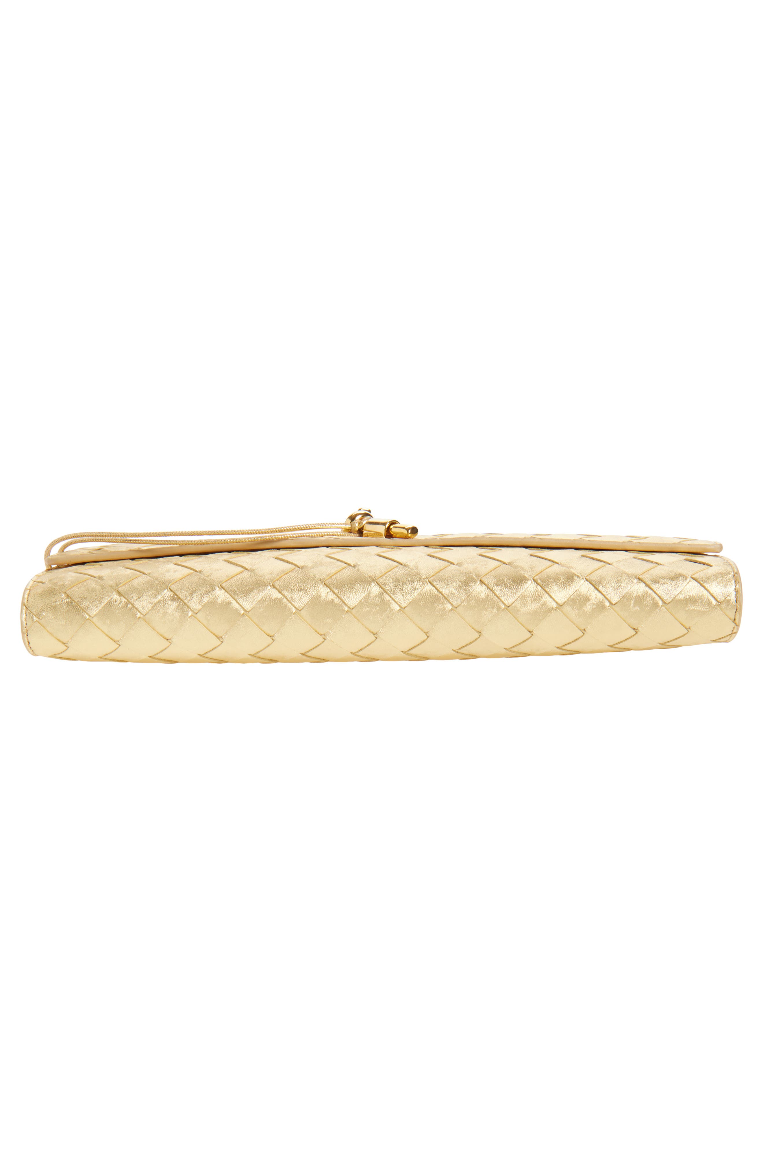 Bottega Veneta Andiamo Intrecciato Satin Clutch, Alternate, color, 8472 Gold / Gold