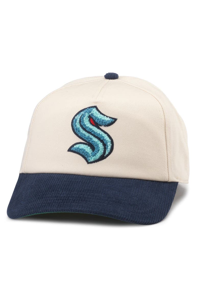 Men's American Needle White/Deep Sea Blue Seattle Kraken Burnett Adjustable Hat, Main, color, White