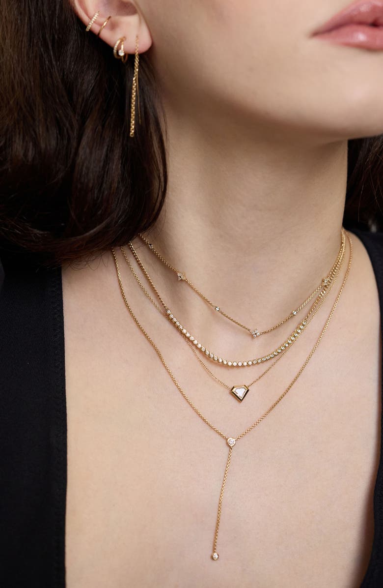 Zoë Chicco XS Diamond Bezel Curb Chain Necklace, Alternate, color, 14K Yellow Gold