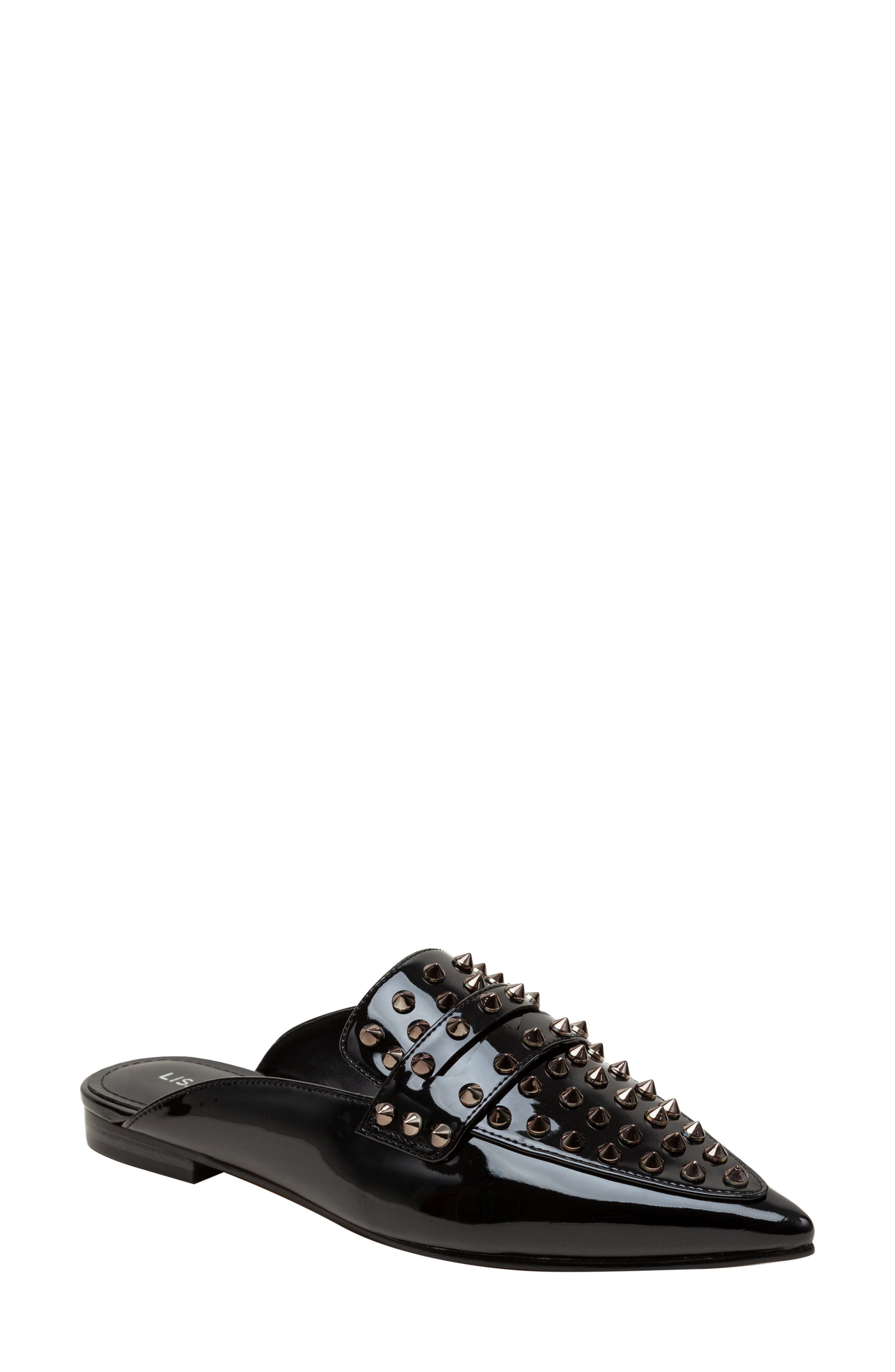 Lisa Vicky Mojo Studded Pointed Toe Mule, Main, color, Black Patent