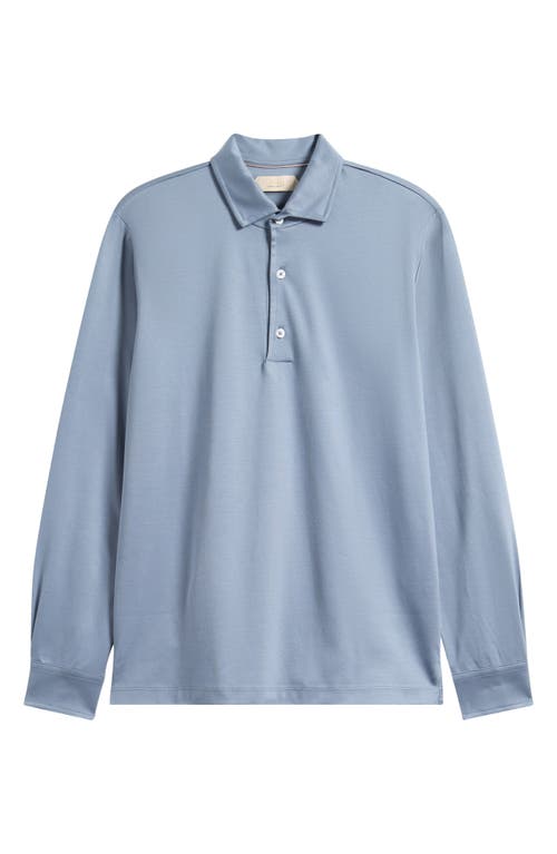 Aurélien Mercerized Cotton Long Sleeve Polo In Blue