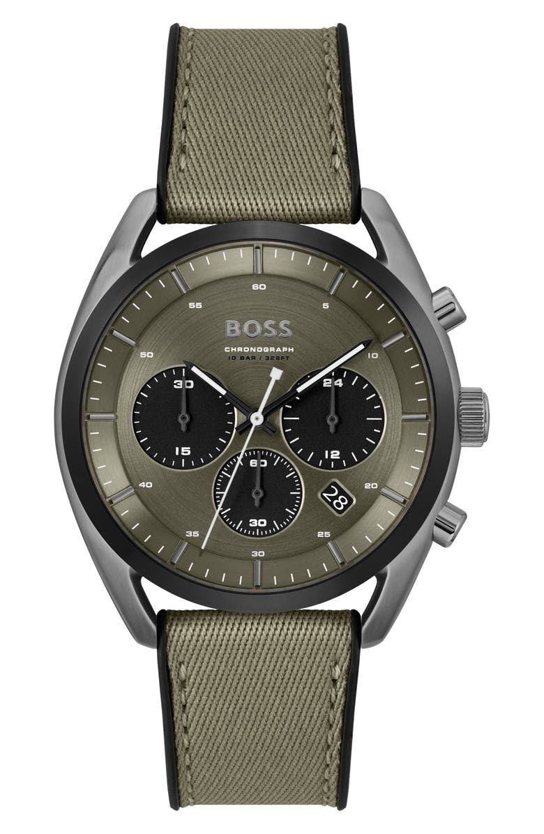 BOSS Top Chronograph Fabric & Silicone Strap Watch, 44mm, Main, color, 