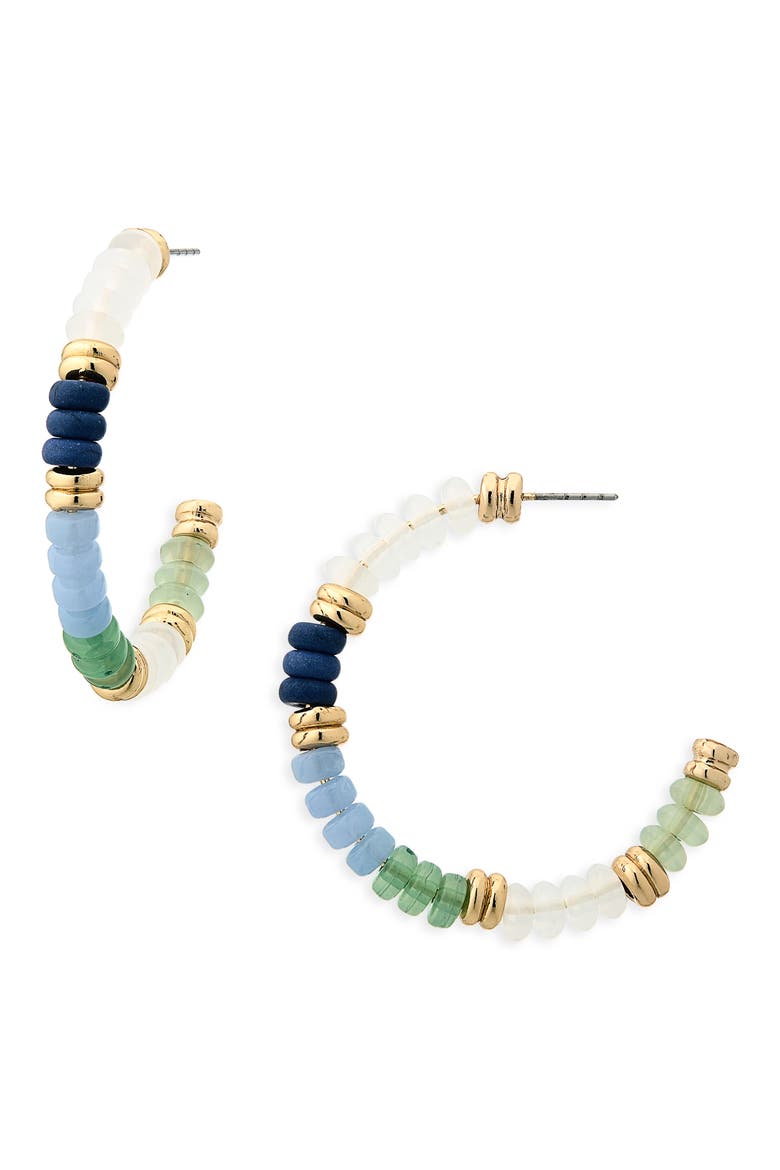 Beaded Hoop Earrings, Main, color, BLUE- GREEN- GOLD