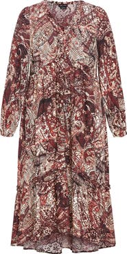 City Chic Arya Print Long Sleeve Maxi Dress