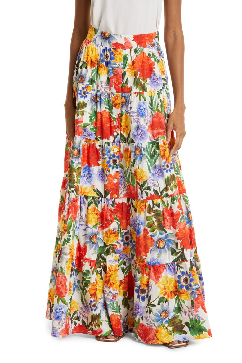 Nathali Floral Cotton Maxi Skirt, Main, color, EGRET BLOSSOMS