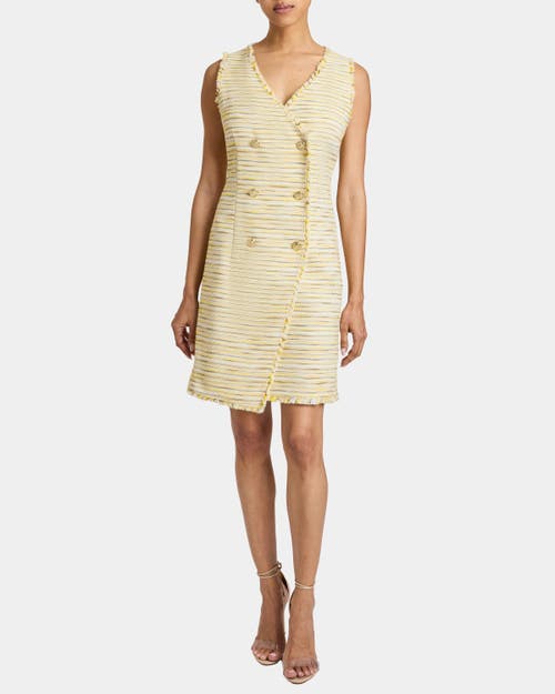 Santorelli Dee Sleeveless Double Breasted A-line Dress With Asymmetric Skirt Panel In Lightweight Cotton Tweed